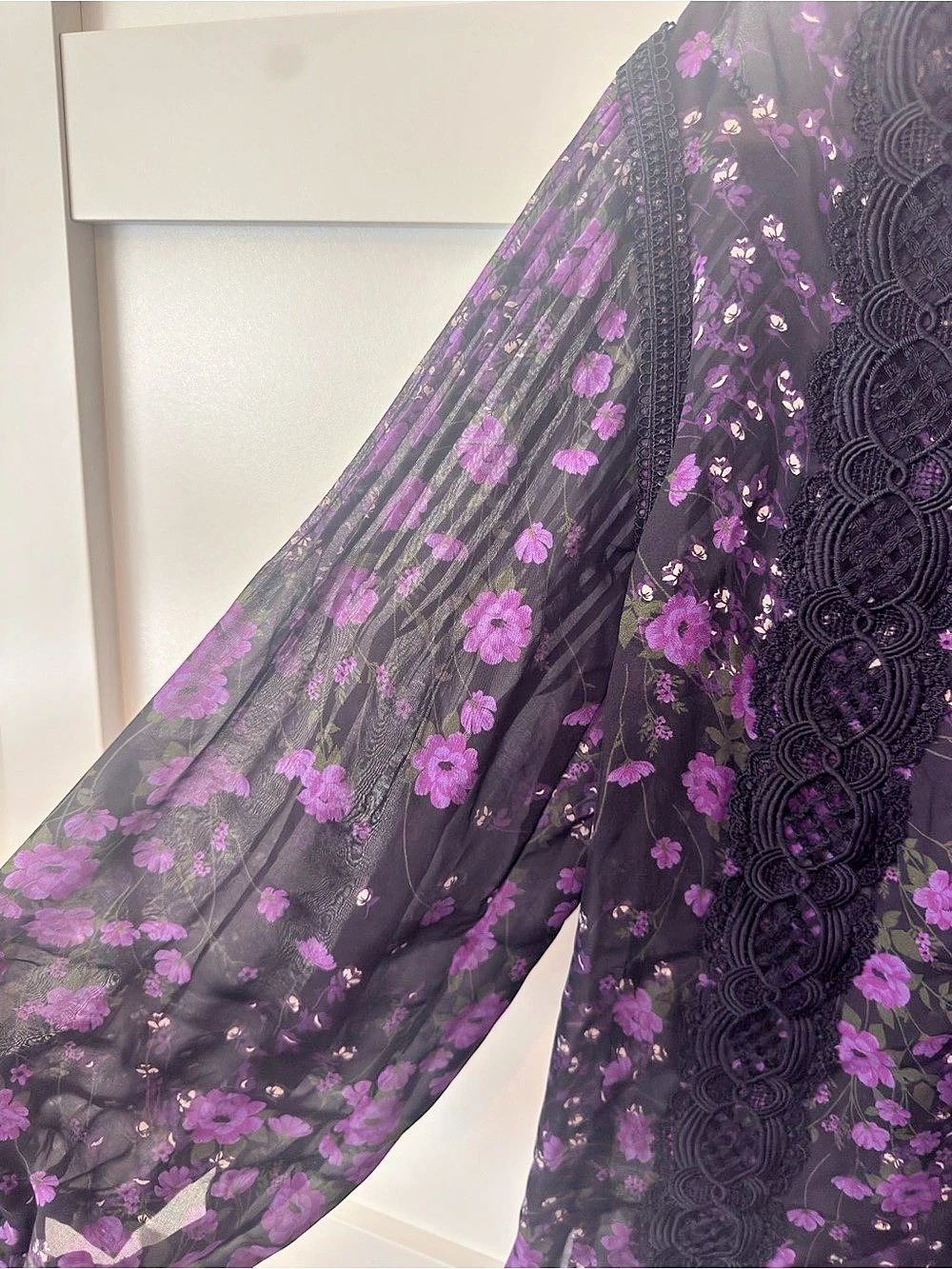 Haute Hippie Floral Sheer Blouse in Black & Purple Size Small Like New